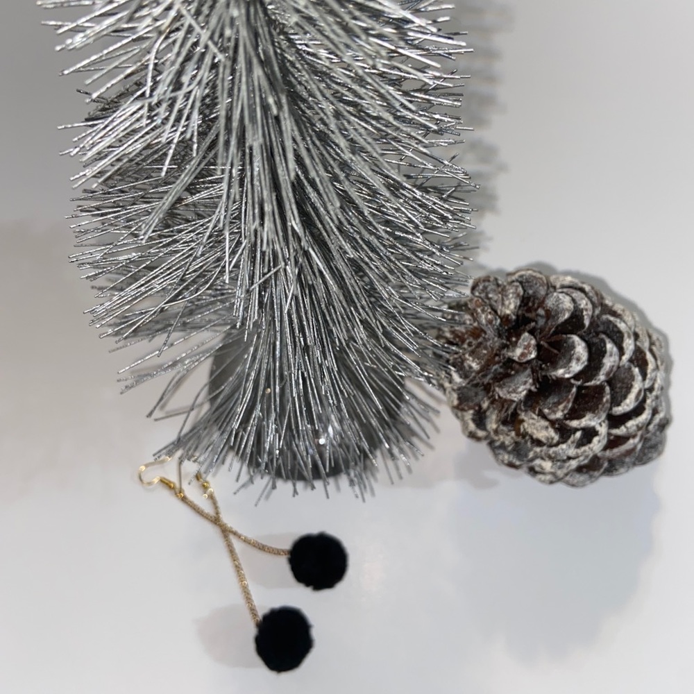 Black Mini Pom Pom Earrings - Picture 3 of 3